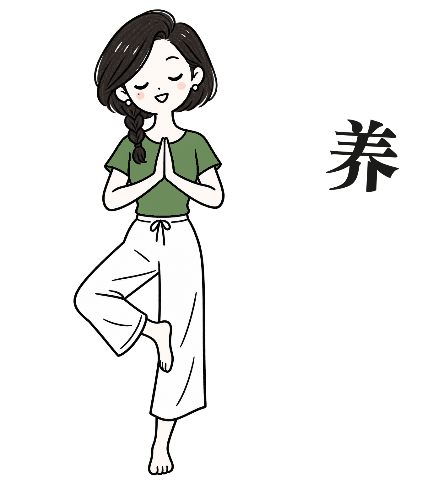 A woman practising tai chi beside nourishing Chinese ingredients